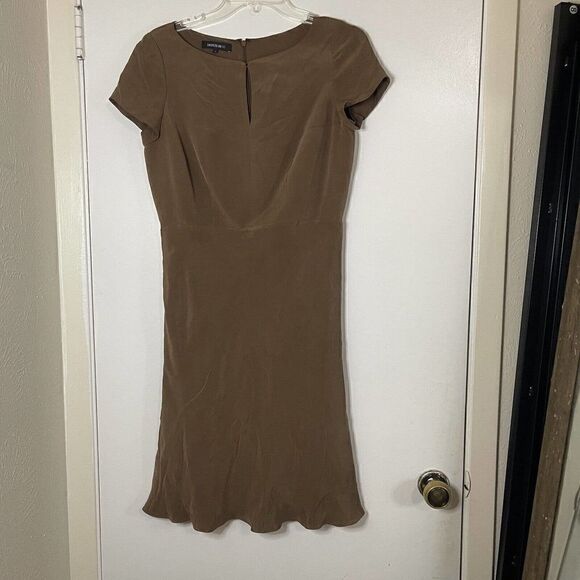 Lafayette 148 new york tan brown cap sleeve silk short dress size US 4 - Picture 4 of 6